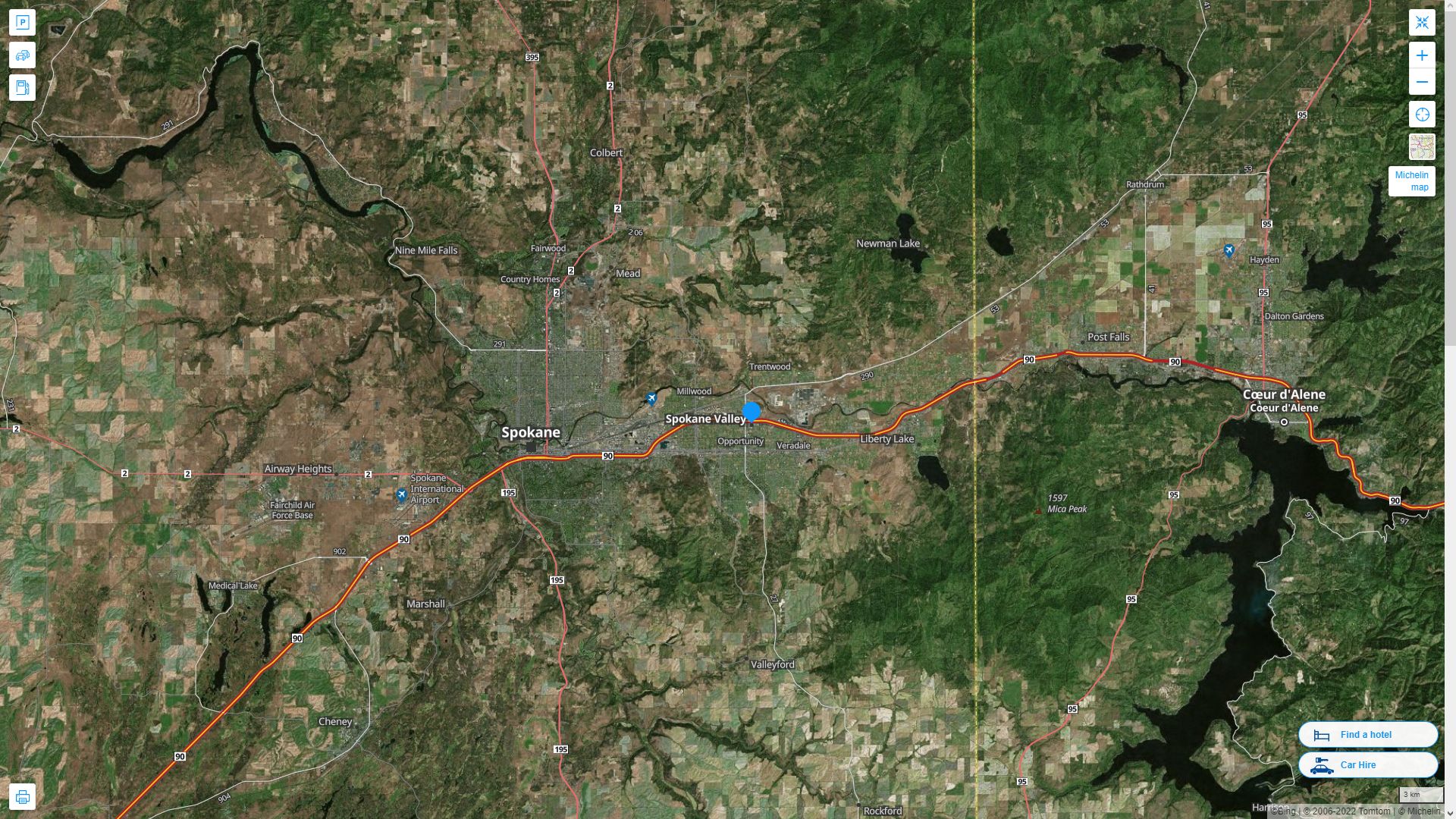 Spokane Valley Washington Highway and Road Map with Satellite View